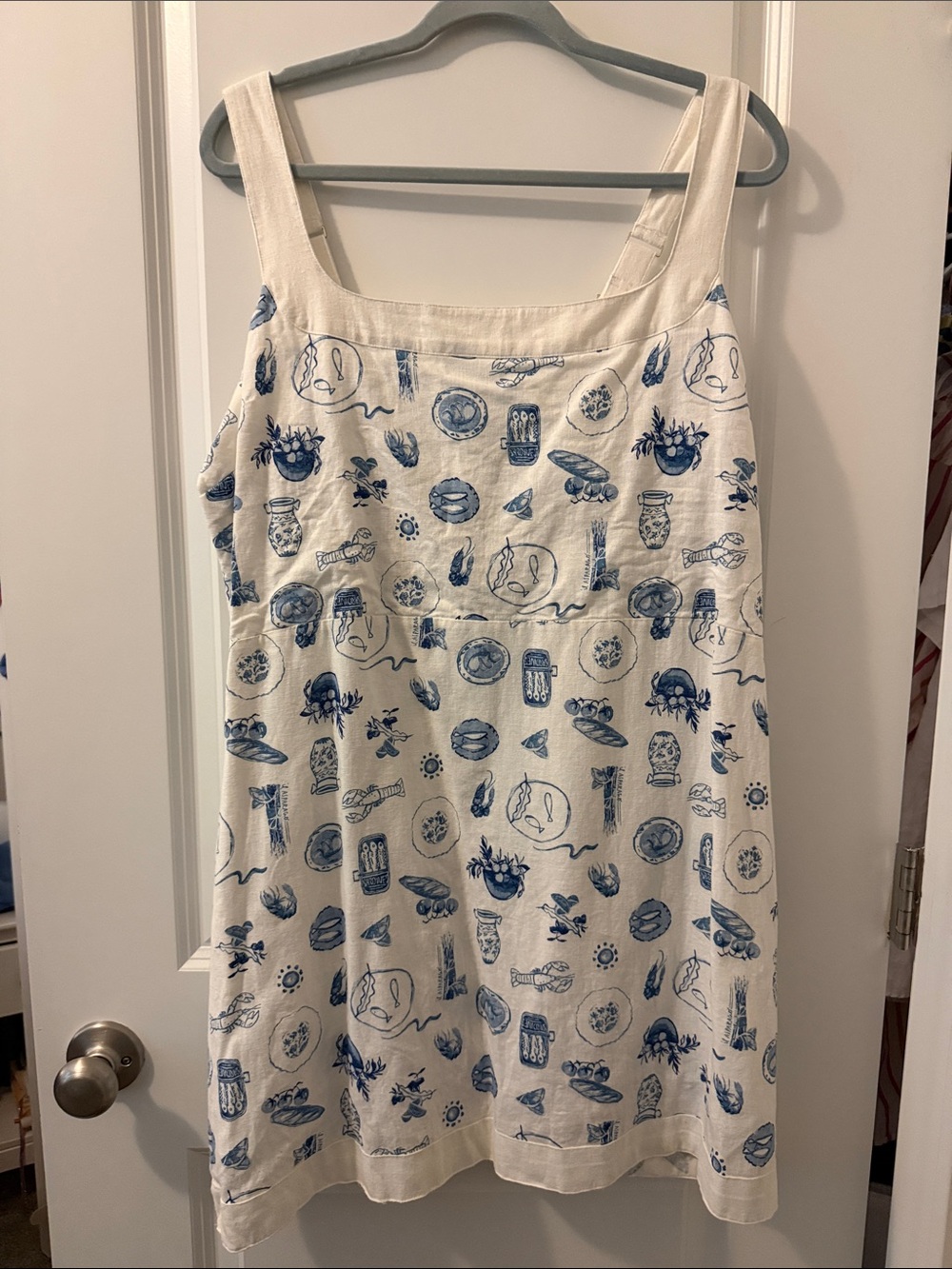 Abercrombie & Fitch Cream Tank Chemise with Blue Print
